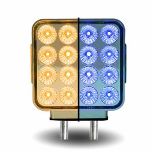 Feu de Position et Clignotant Orange / Rouge Vers Réflecteur Carré Auxiliaire Bleu à LED Double Face – Double Poteau | 38 diodes | Lentille Transparente