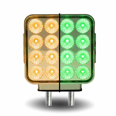 Feu de Position et Clignotant Ambre / Rouge Vers Réflecteur Carré Auxiliaire Vert à LED Double Face – Double Poteau | 38 diodes | Lentille Transparente